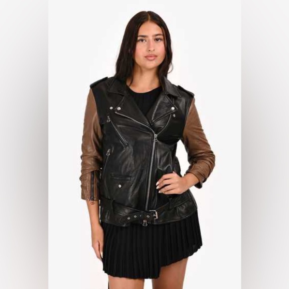 Phillip Lim 3.1 Two Tone Lamb Leather Moto Jacket Sz-4
